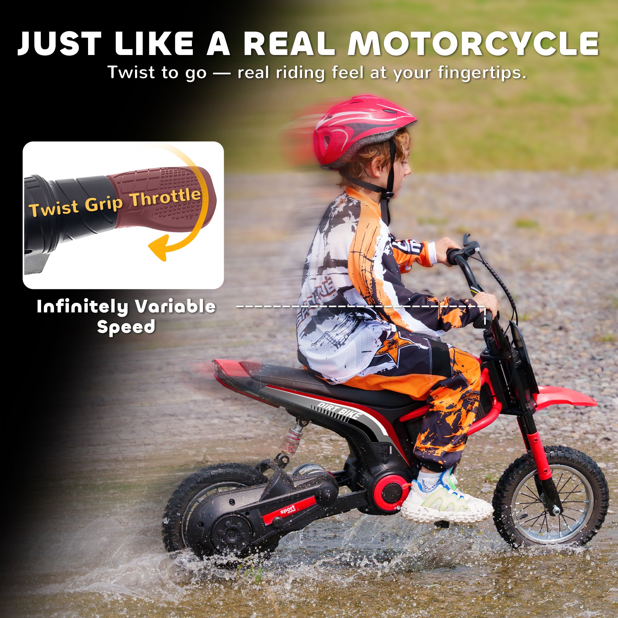 Kids Electric Dirt Bike, 24V 350W, 12-inch, Up to 15 MPH, Red