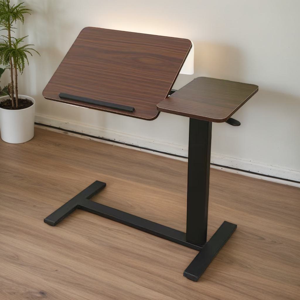 Folding Overbed Bedside Desk with Tilting Tray, Mobile Rolling Laptop Stand with Adjustable Height, 31.5″ L x 16″ W x 38″ H, Walnut+Black