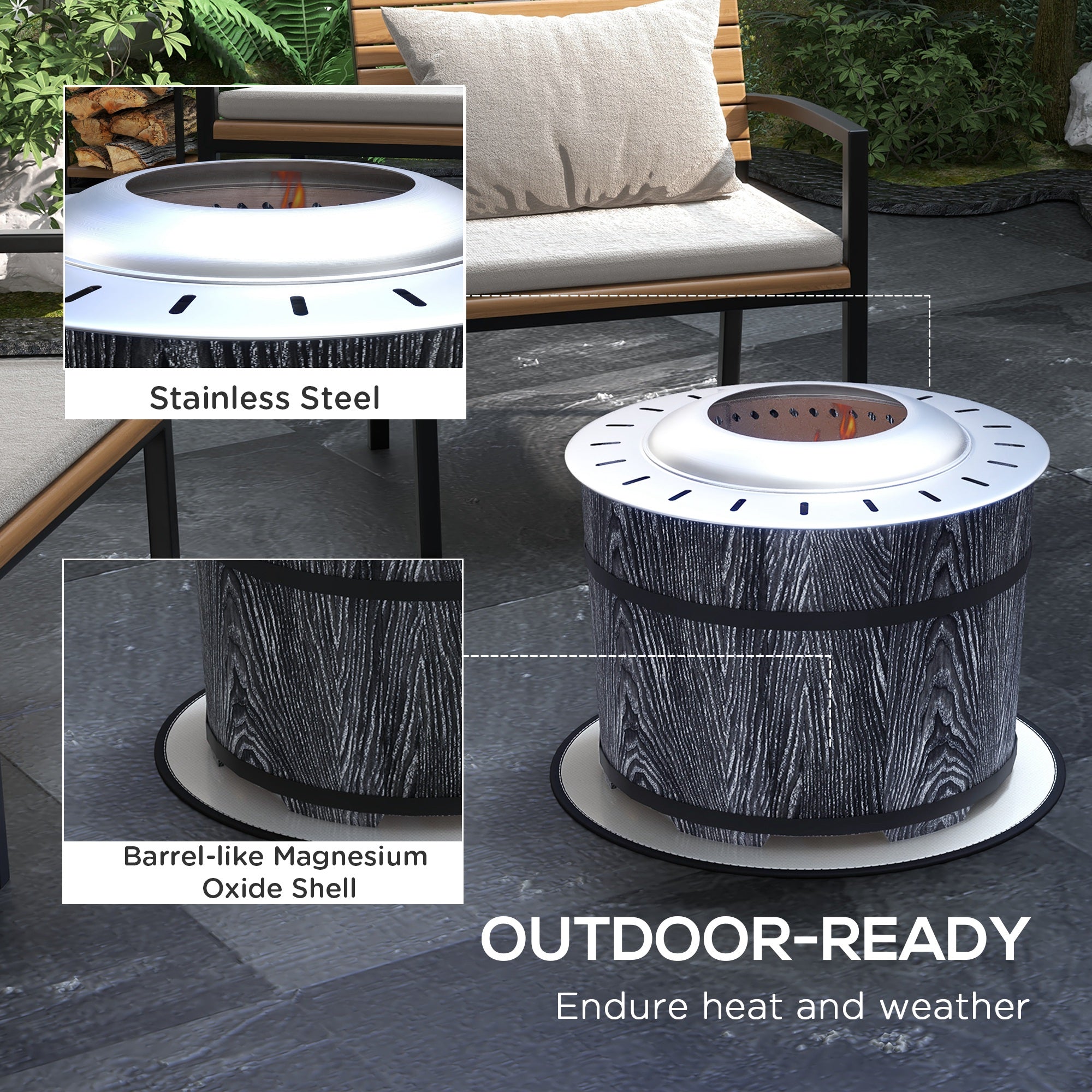 Smokeless Fire Pit, Portable Camping Bonfire Stove with Mat for Backyard, Patio, Picnic, Magnesium Oxide, Black
