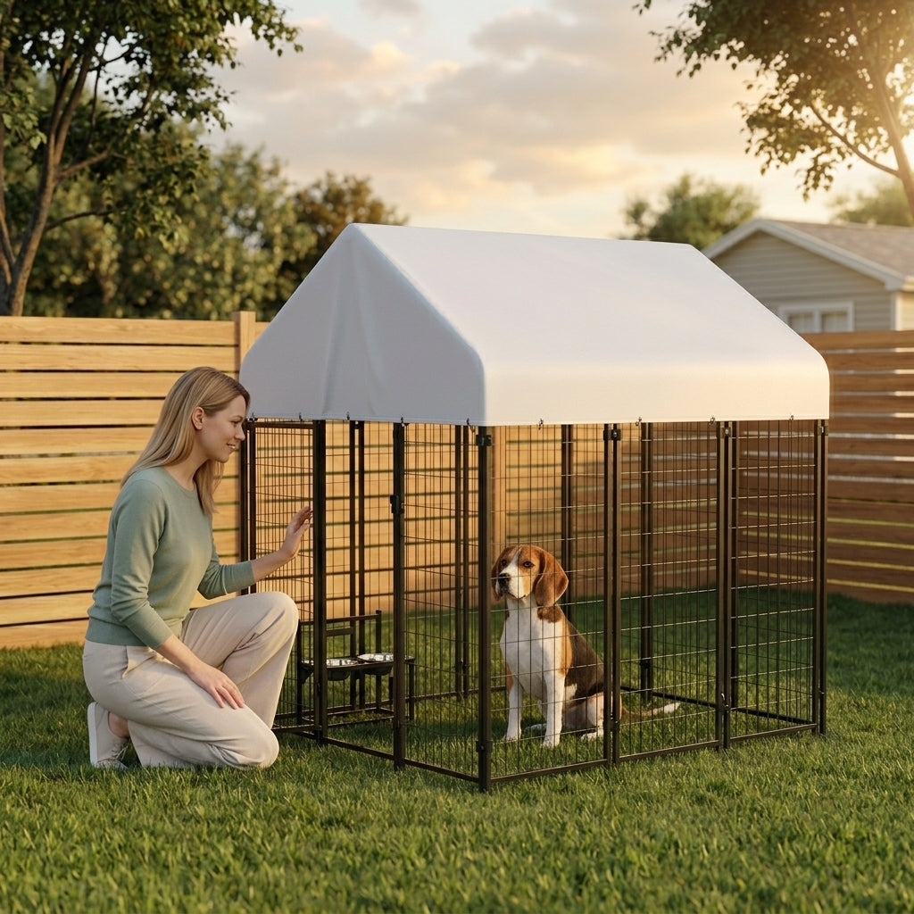 Outdoor Dog Kennel with Roof, 6' x 4' x 6' Heavy Duty Welded Wire Dog Playpen Enclosure with Escape-proof Lock