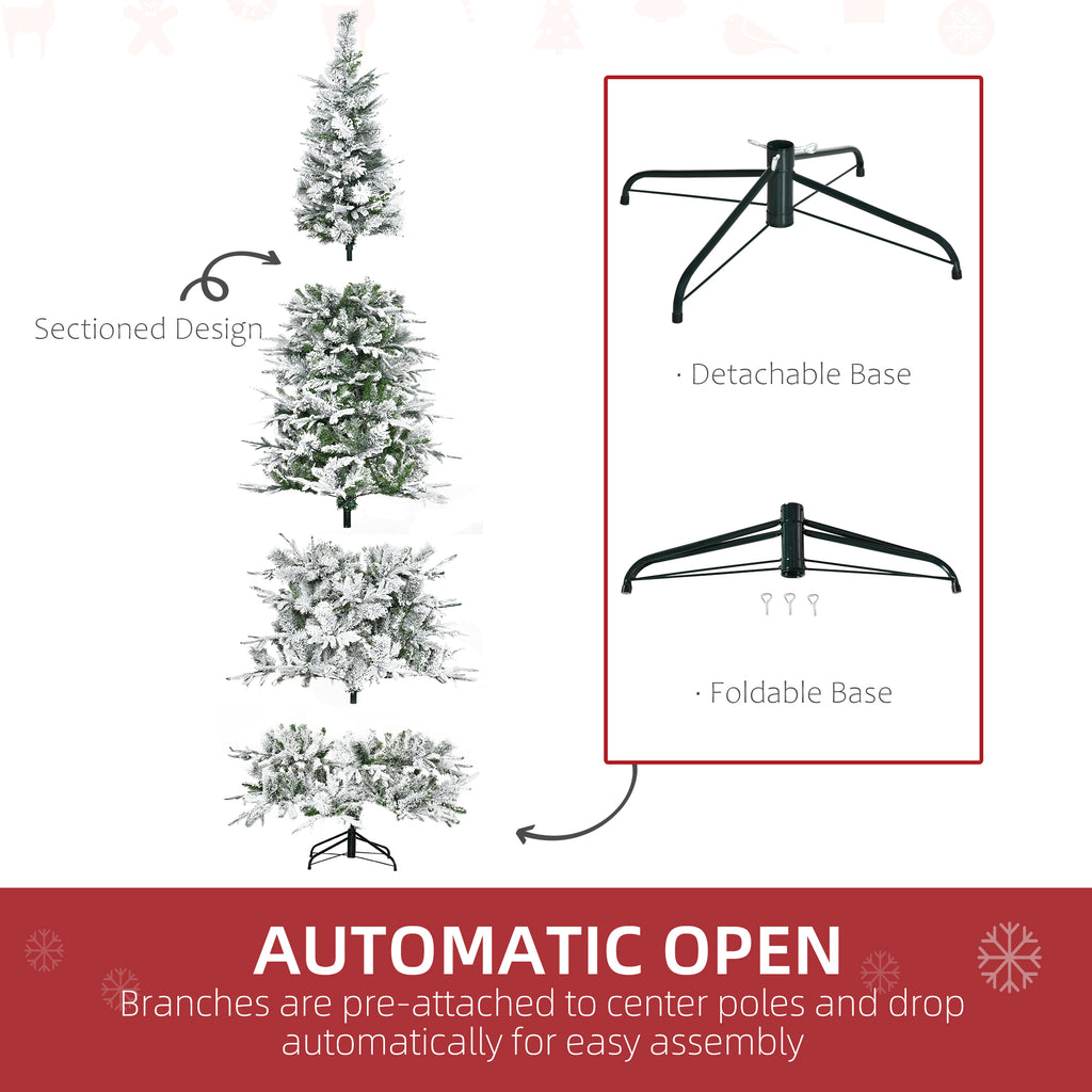 9' Unlit Snow Flocked Pine Artificial Christmas Tree with Realistic Branches and 1159 Tips, Green