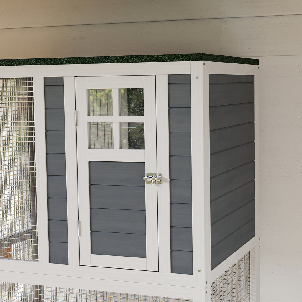 74" Wooden Catio Outdoor Cat Enclosure Weatherproof & Wheeled, Outside Cat House with High Weight Capacity, Kitten Cage Condo, White