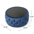 Velvet Ottoman with Cushioned Top, Sturdy Frame, and Space-Saving Design, 30" L x 30" W x 14.5" H, Dark Blue