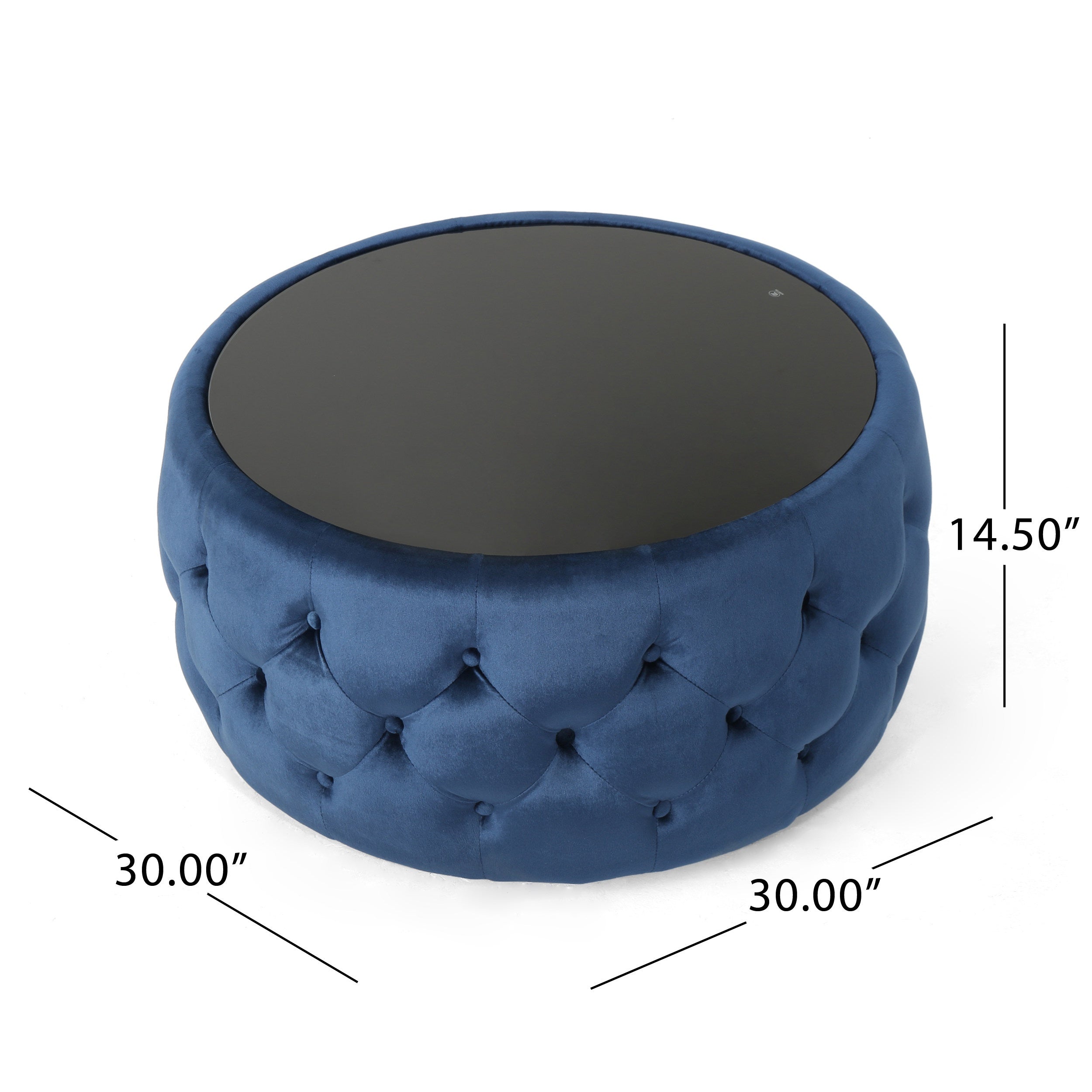 Velvet Ottoman with Cushioned Top, Sturdy Frame, and Space-Saving Design, 30" L x 30" W x 14.5" H, Dark Blue