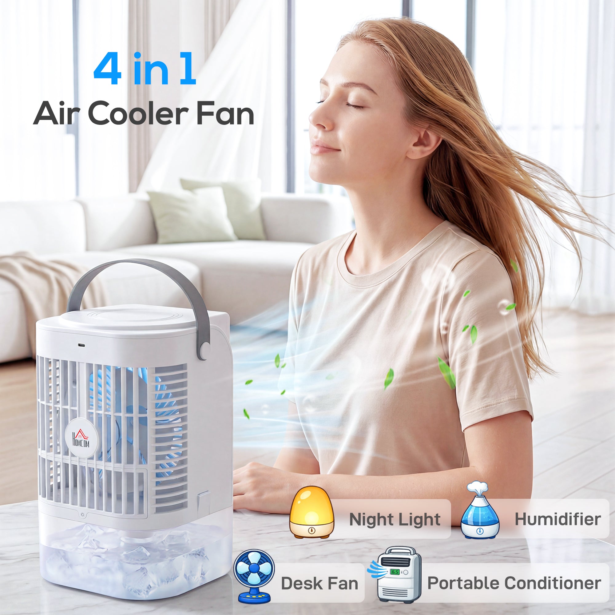 Evaporative Air Cooler, 4-in-1 Portable Air Conditioner with 4 Wind Speed, 2 Mist Mode, RGB 7 LED Light