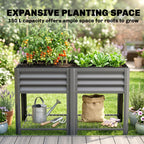 Raised Garden Bed Galvanized Steel, Elevated Planter Box with Storage Shelf, Bed Liner, 31.5" High, Dark Gray
