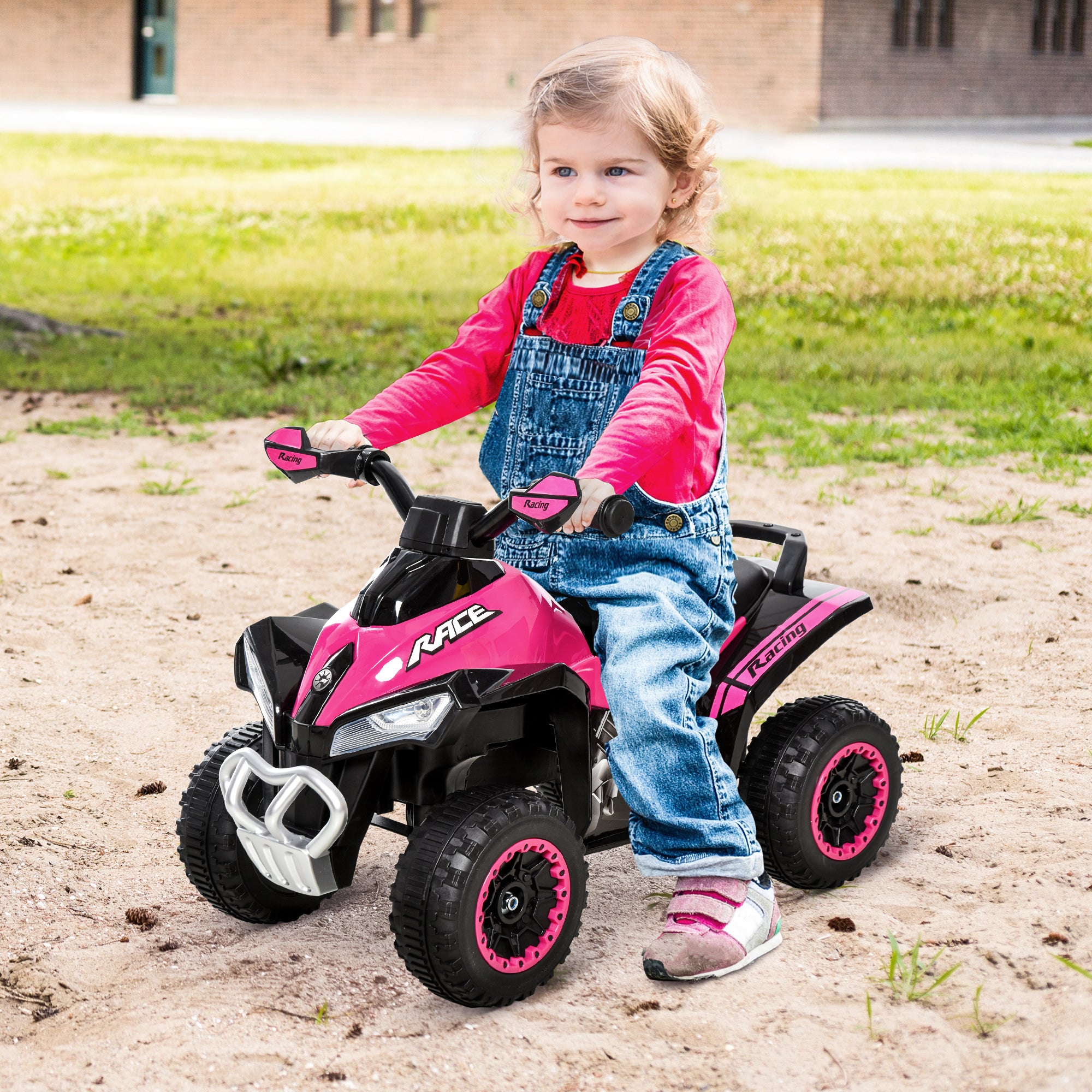 NO Power Kids Ride On Push Car, Ride Racer, Foot-to-floor Sliding Car, Walking ATV Toy with Music, Lights, for 1.5-3 Years Old, Pink
