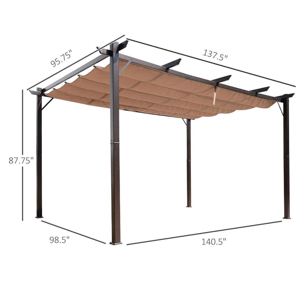 10' x 13' Aluminum Patio Pergola with Retractable Pergola Canopy, Backyard Shade Shelter for Porch, Outdoor Party, Garden, Grill Gazebo, Brown
