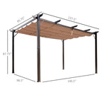 10' x 13' Aluminum Patio Pergola with Retractable Pergola Canopy, Backyard Shade Shelter for Porch, Outdoor Party, Garden, Grill Gazebo, Brown