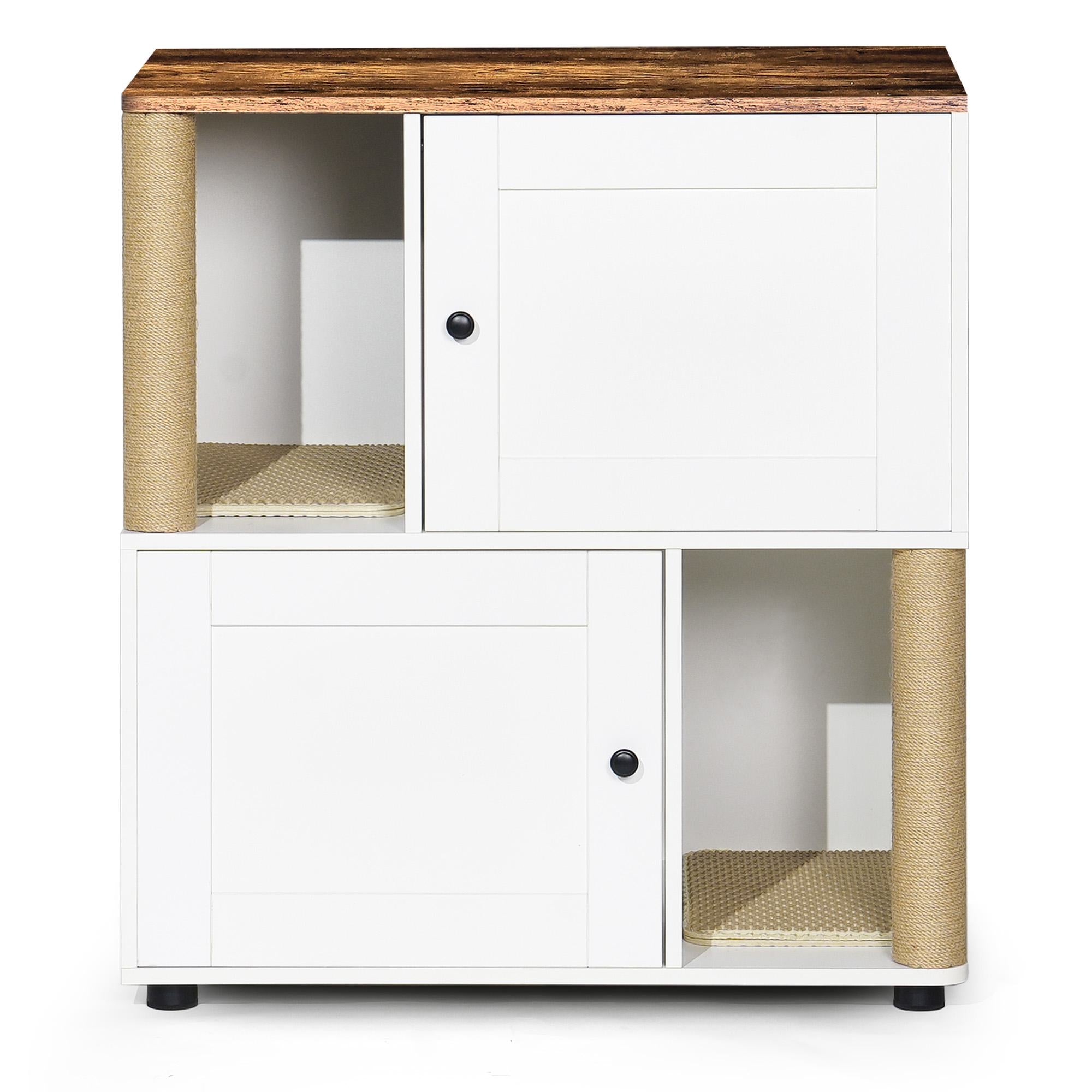 Double Cat Litter Box Enclosure with Shelves and Particle Board, Cat Cabinet Fits Most Litter Boxes, 31.5" L x 20" W x 34.5" H, White+Vintage