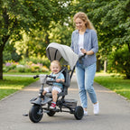 6 in 1 Kids Tricycle with Adjustable Push Handle, Removable Canopy, Reversible Seat, for 1-5 Years, Gray