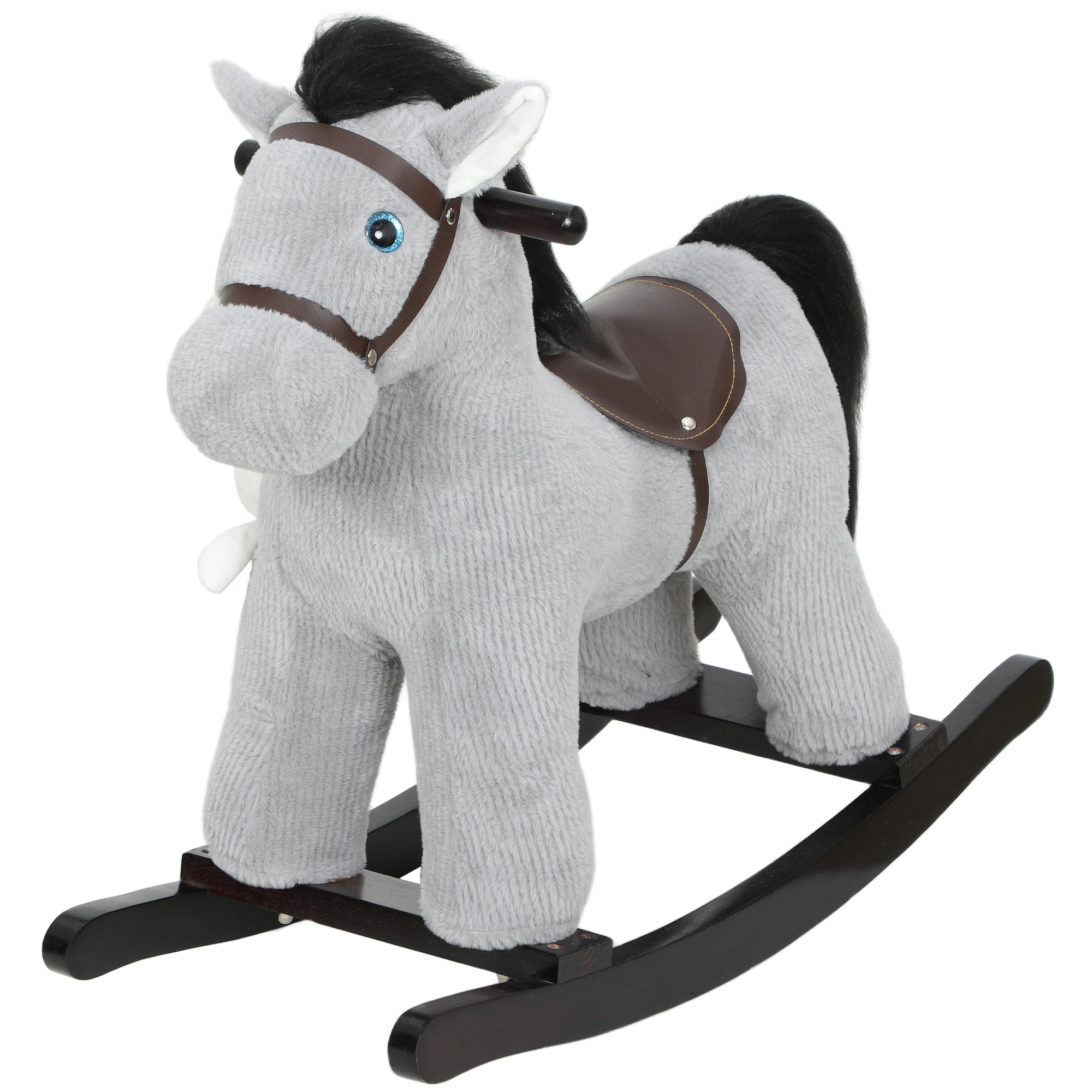 Kids Rocking Horse, Plush Toddler Ride on Toy with Realistic Neigh and Toy for 2–5 Years Old, Gray