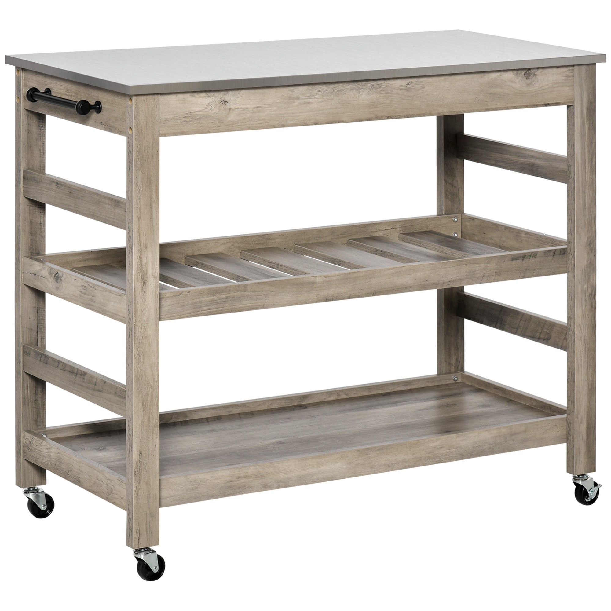 Kitchen Cart, Rolling Kitchen Island Utility Trolley with Stainless Steel Top