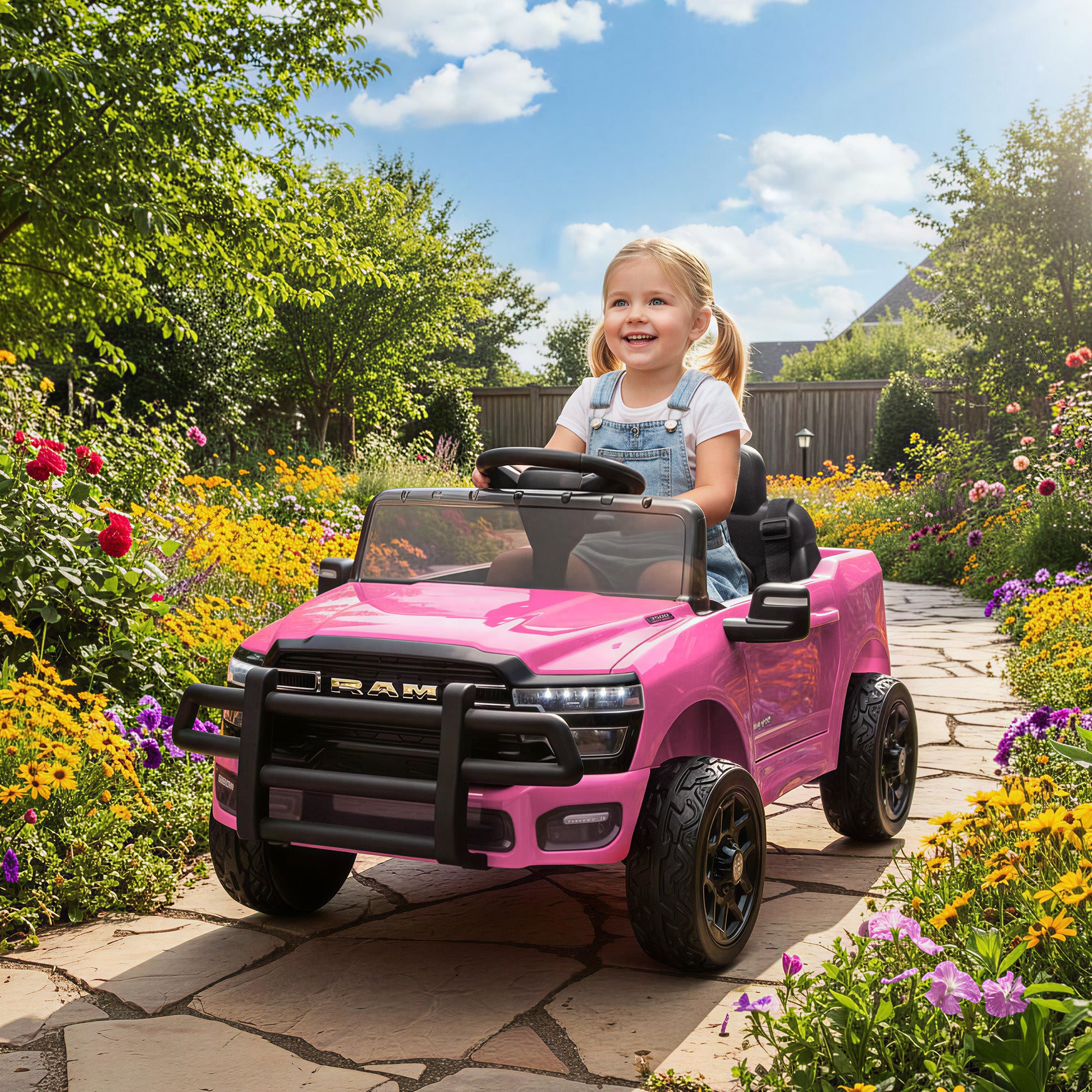 12V Kids Ride on Car, Licensed RAM 3500 Ride on Toys with Dual Motors, Remote Control for Toddlers, Pink