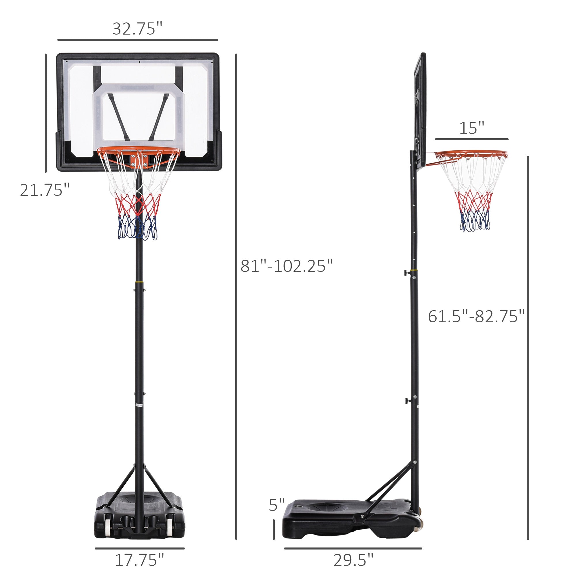 Portable Basketball Hoop System Stand with 33in Backboard, Height Adjustable 5FT-7FT Basketball Goal for Indoor Outdoor Use