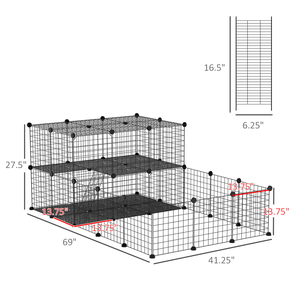 Pet Playpen with Door, Metal Mesh Cage with Mallet, Black