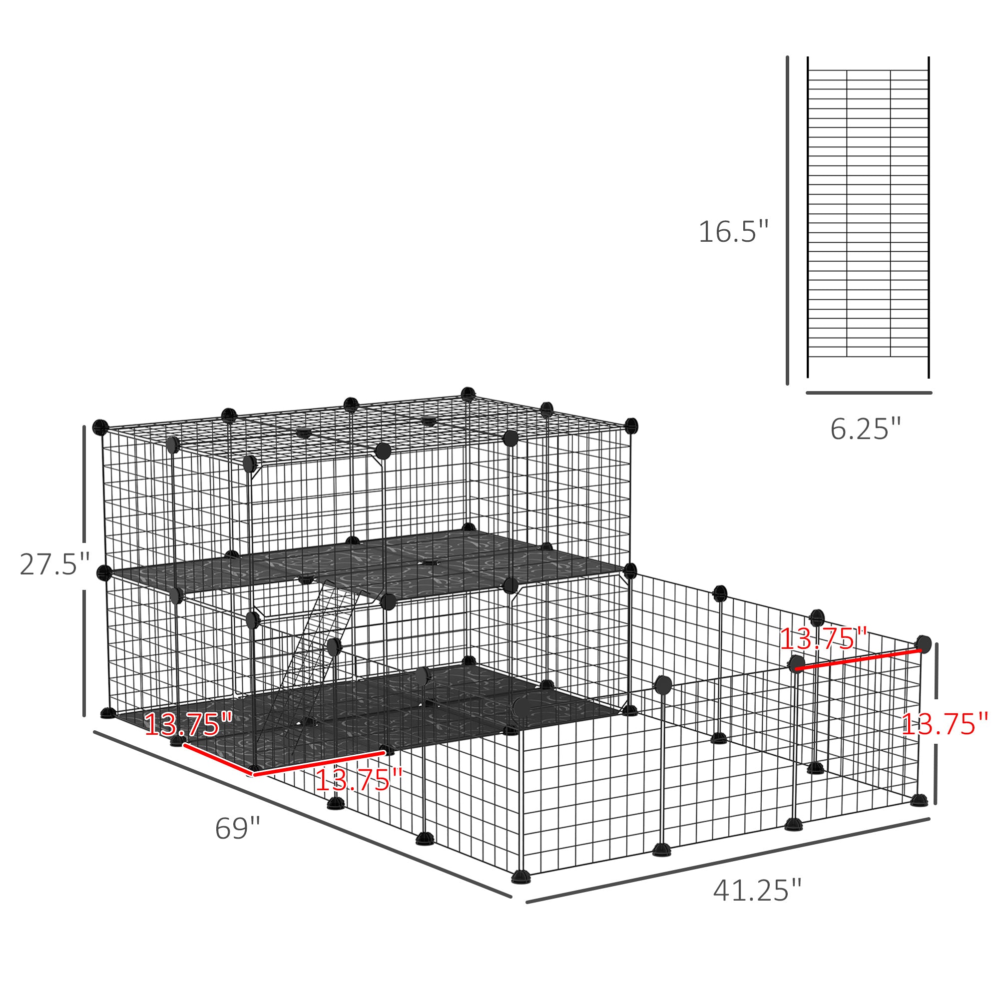 Pet Playpen with Door, Metal Mesh Cage with Mallet, Black