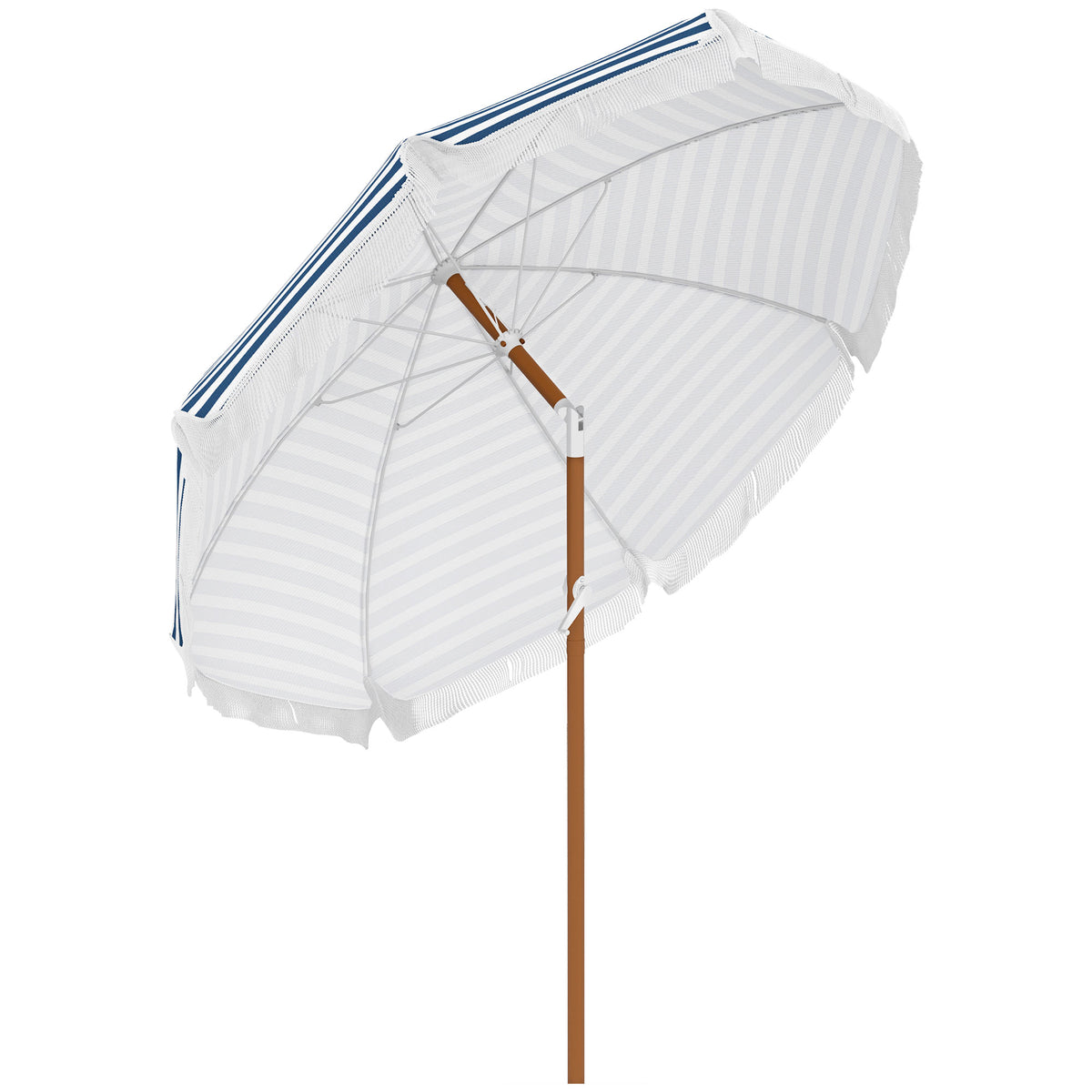 7 x 7 ft Outdoor Umbrella with Tilt, Vent, Patio Market Table Umbrella Parasol with Fringed Ruffles and Flounce, Blue