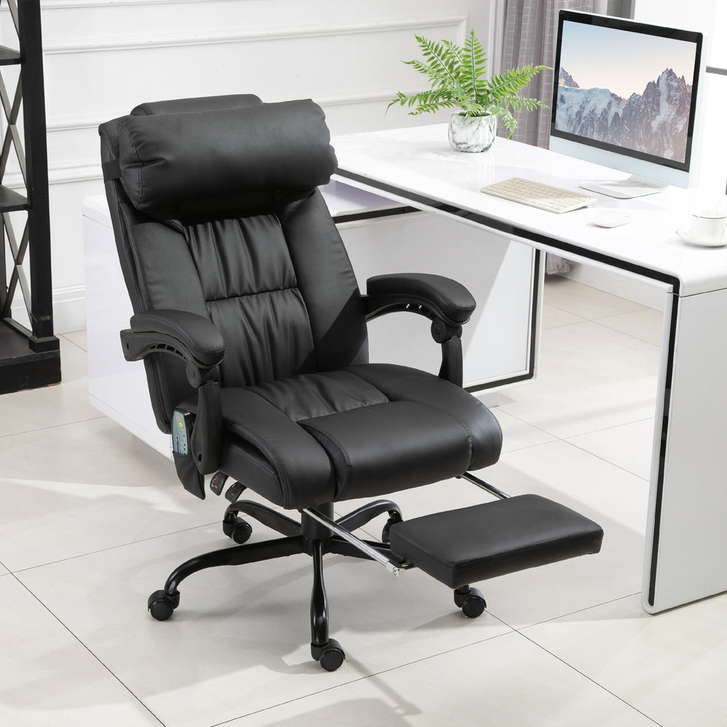 Massage Office Chair with 6 Vibrating Points, High Back Reclining Office Chair with Footrest and Remote, Black