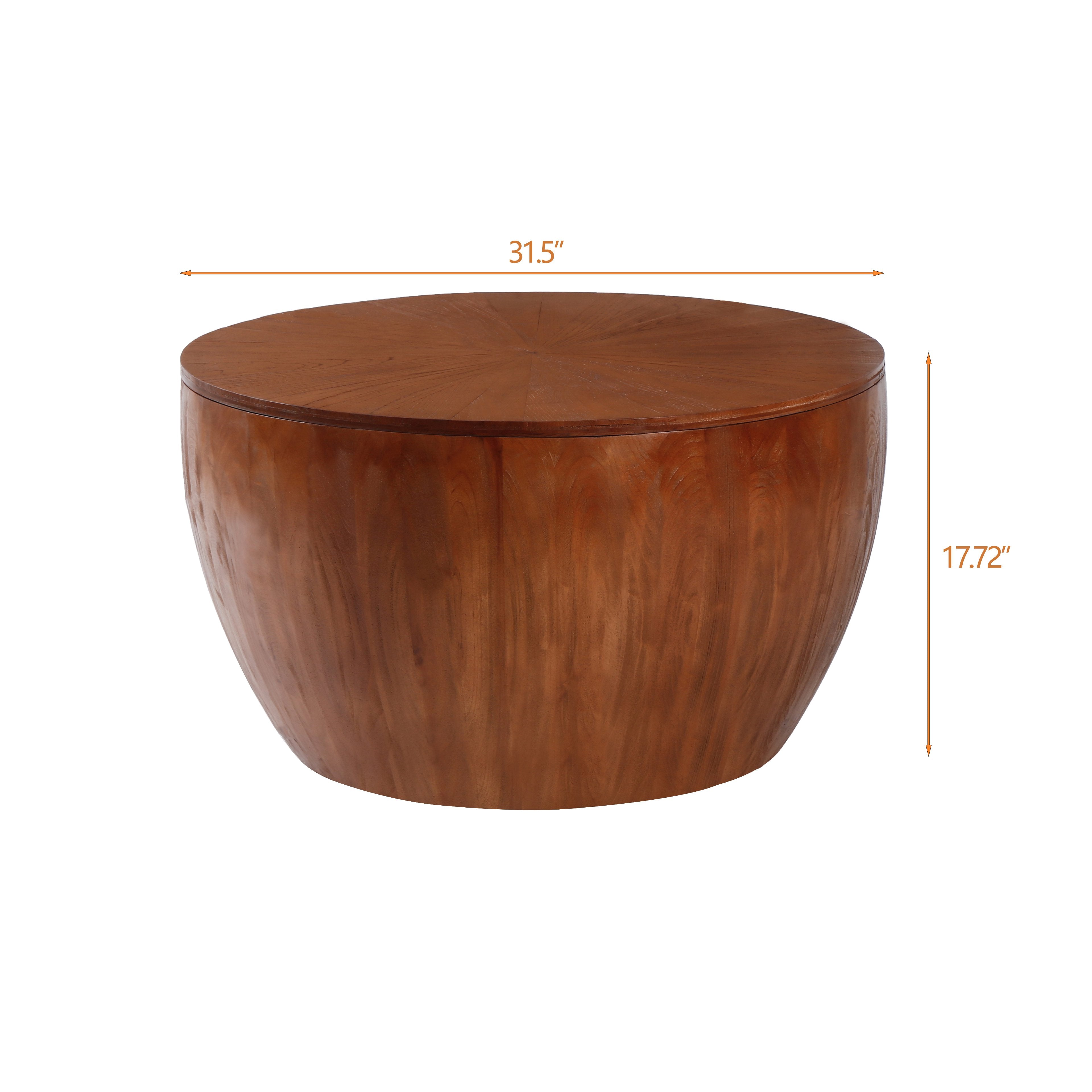 31.5" Vintage Style Bucket Shaped Coffee Table with Storage Function for Office, Dining Room, and Living Room, 31.5"x31.5"x17.72", Brown