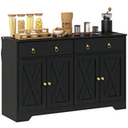Kitchen Storage Sideboard, Farmhouse Buffet Cabinet with Barn Style Doors, Drawers, Adjustable Shelves, Black