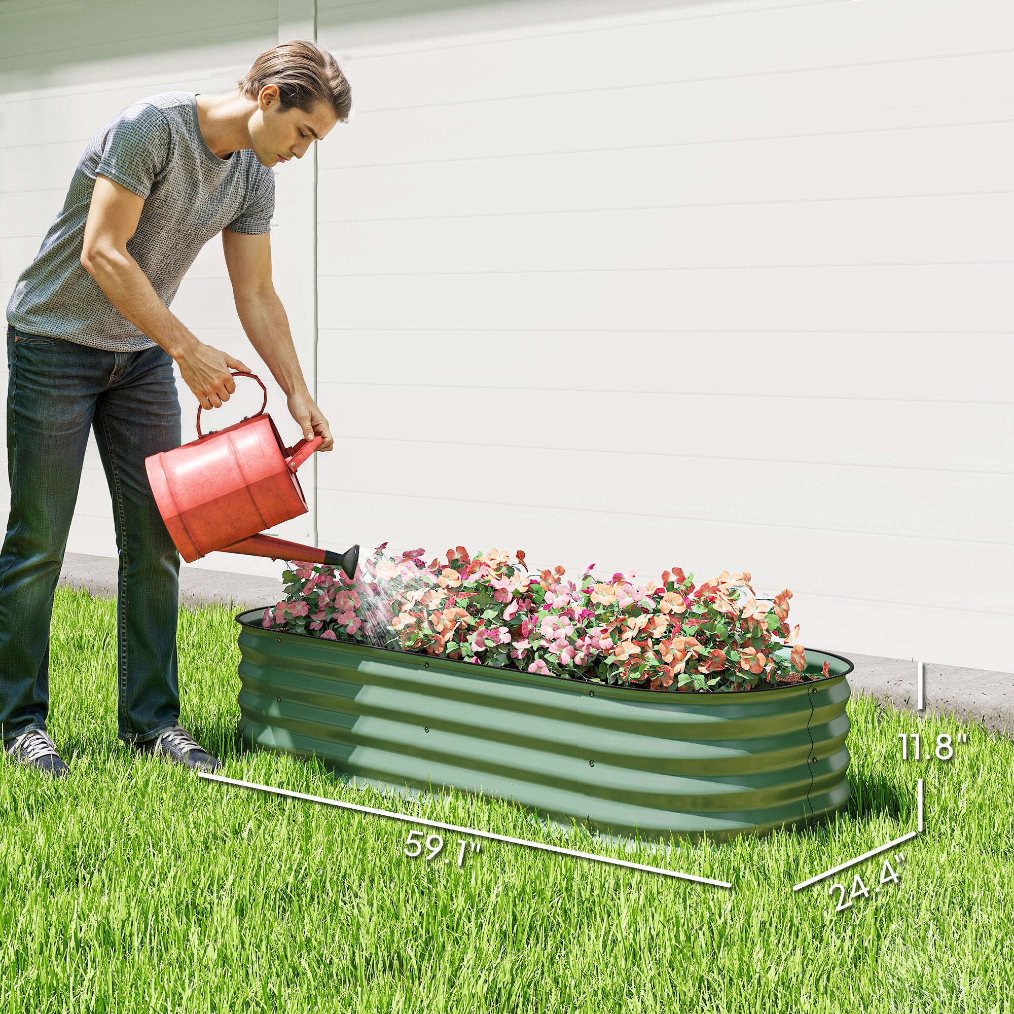 4.9' x 2' x 1' Galvanized Raised Garden Bed Kit, Metal Planter Box with Safety Edging, Green