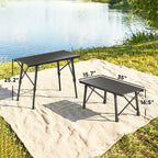 Adjustable Height Folding Picnic Table with Removable Plates, Aluminum Camping Table, Black