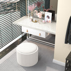 Round Storage Ottoman Coffee Table with Flip Top Tray, Linen Fabric Upholstered Footstool with Hidden Compartment