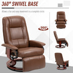 Air Leather Manual Recliner, Adjustable Swivel Lounge Chair with Footrest, Armrest and Wrapped Wood Base, Brown