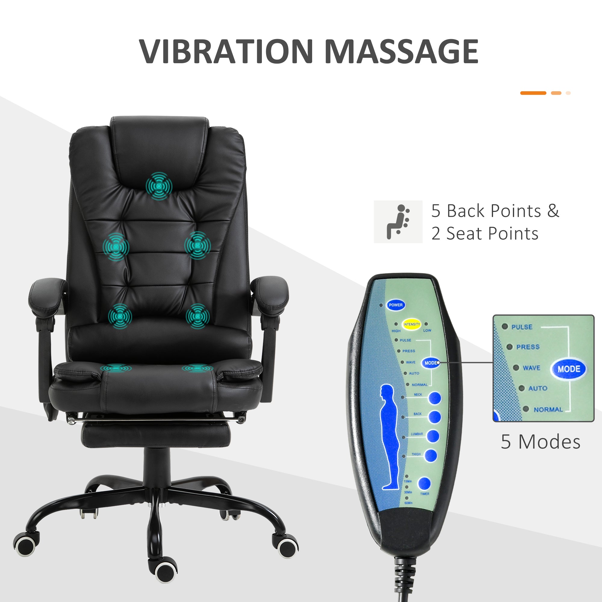 7-Point Vibrating Massage Office Chair High Back Executive Recliner with Lumbar Support, Footrest, Reclining Back, Adjustable Height, Black