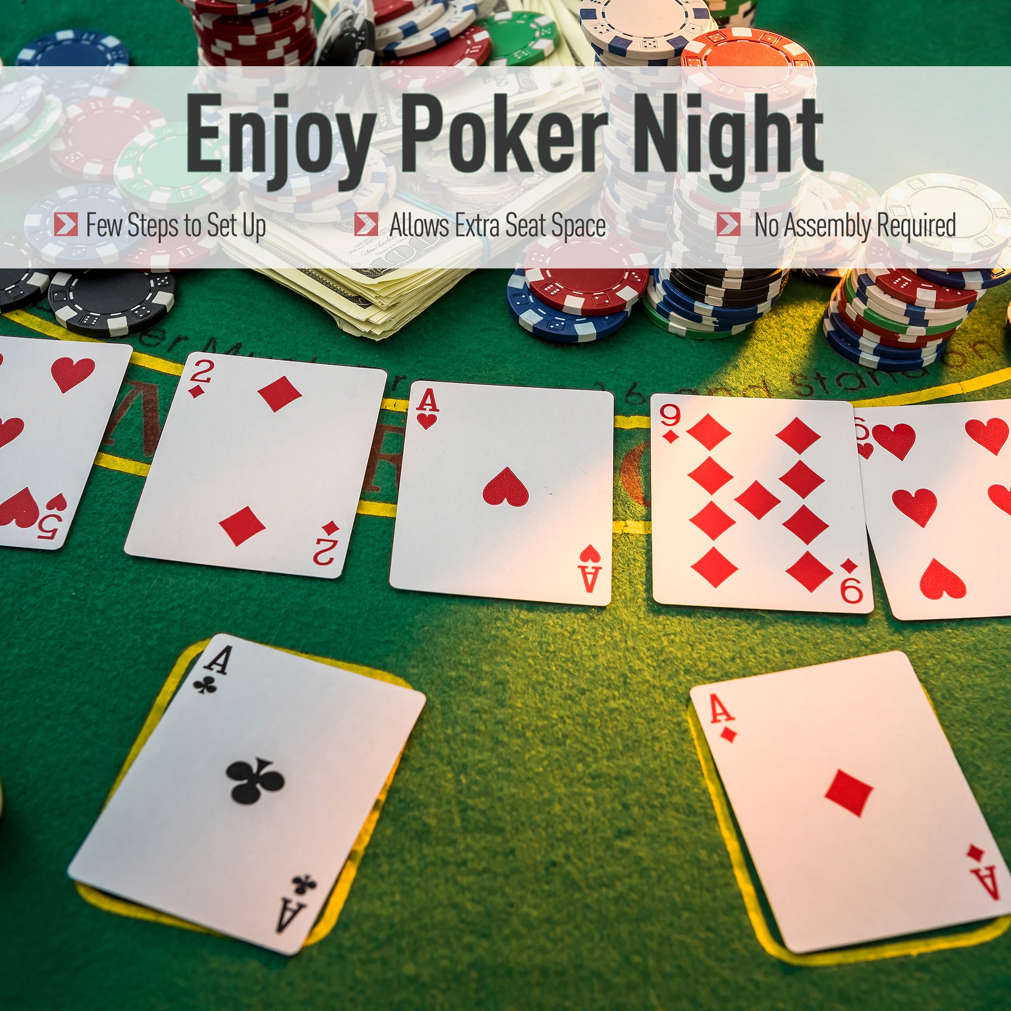 Poker Table Foldable, 72" Blackjack Table for 7 Players with Chip & Cup Holder, Green Felt