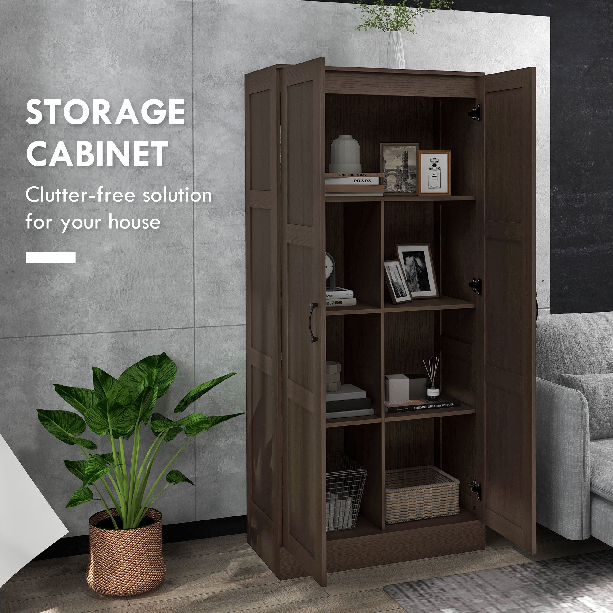 Storage Cabinet w/ Storage Shelves, Pantry Cabinet, Coffee