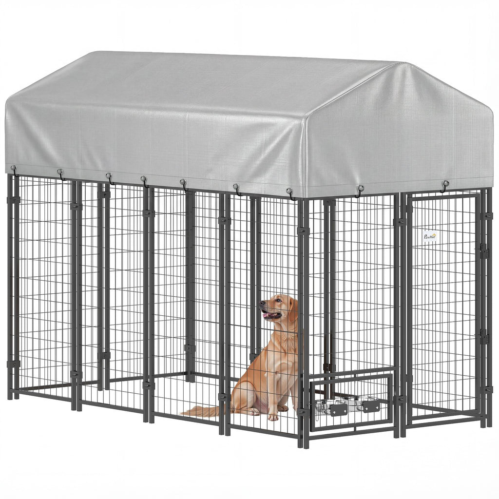 8' x 4' x 6' Outdoor Dog Kennel, Dog Kennel Outside Run with 360° Rotating Bowls, Waterproof & UV Resistant Cover