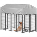 8' x 4' x 6' Outdoor Dog Kennel, Dog Kennel Outside Run with 360° Rotating Bowls, Waterproof & UV Resistant Cover