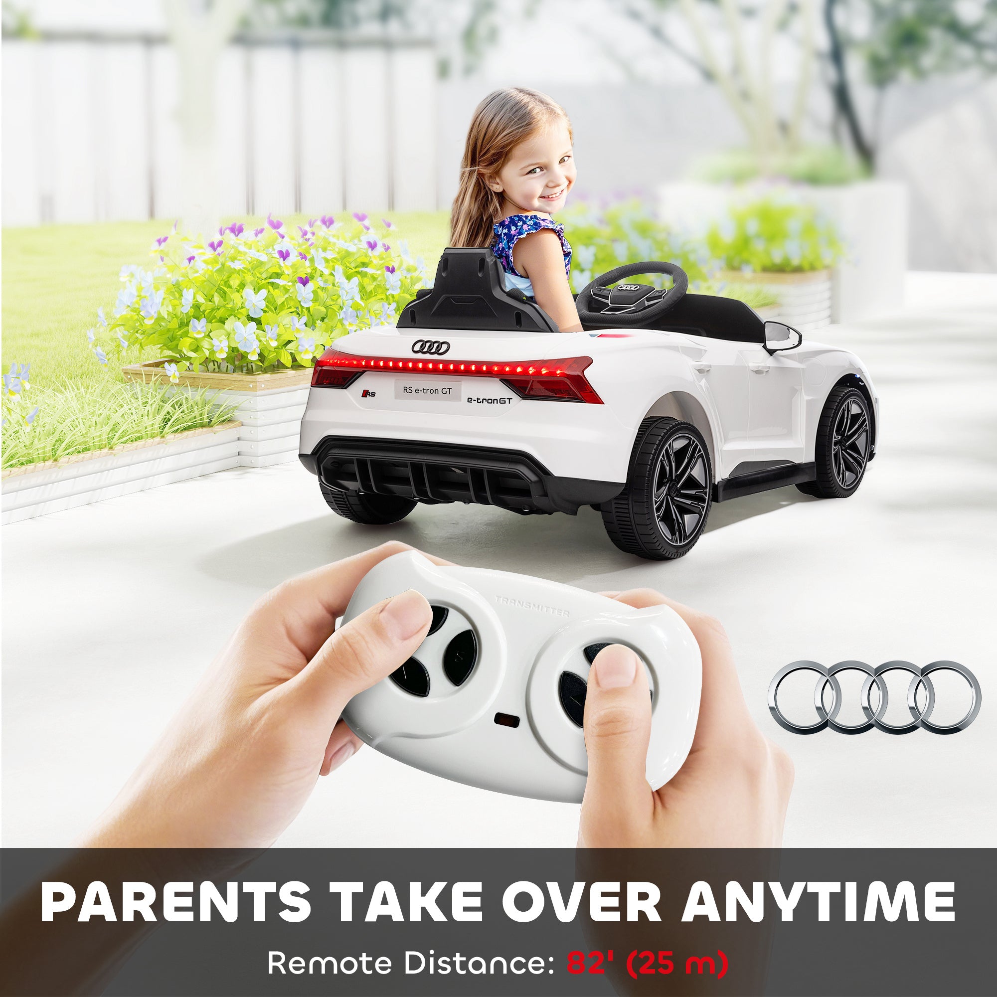 Licensed RS e-tron GT 12V Ride On Car Truck for Kids, Electric Car Ride On Vehicle w/Parent Remote Control, Music, Lights, for Toddlers, White