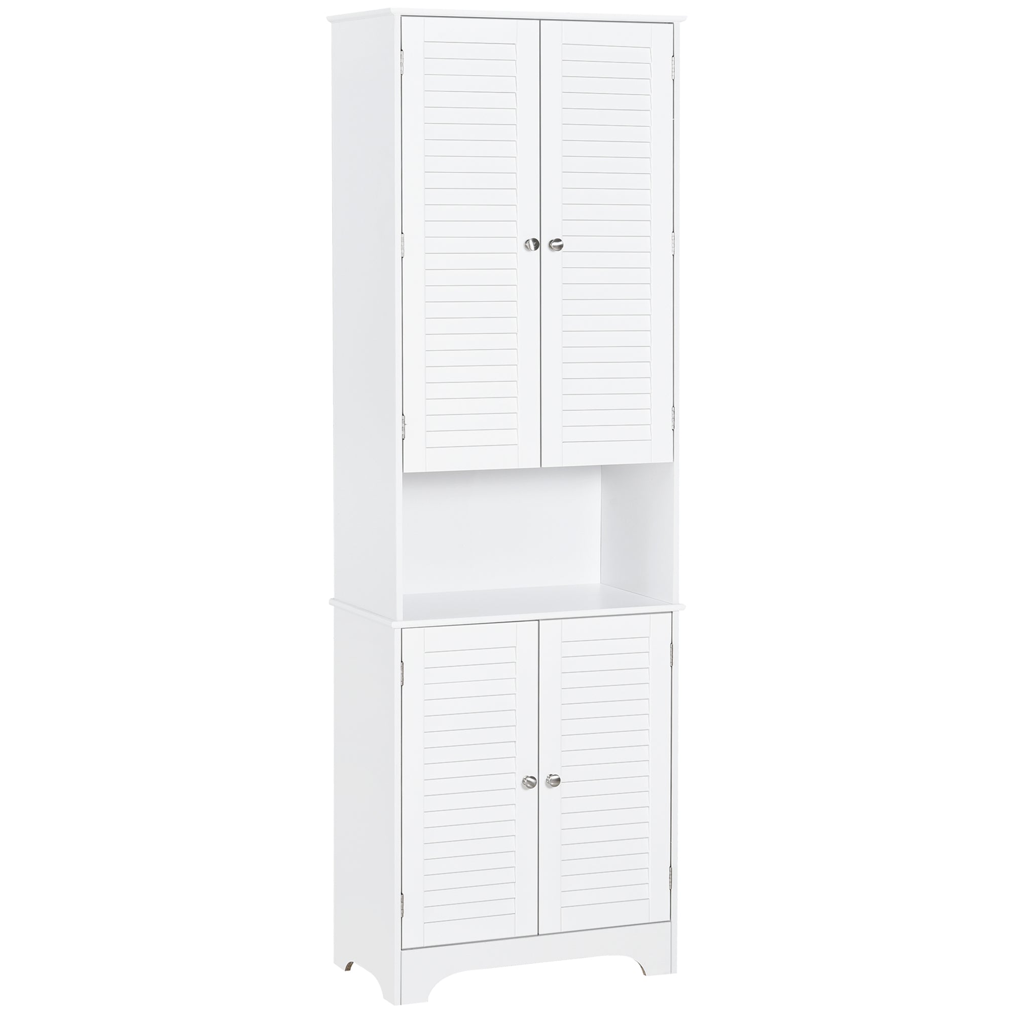 Tall Narrow Bathroom Storage Cabinet with Doors and Shelf Adjustability, Freestanding Linen Cabinet with 2 Cabinets and Countertop, White