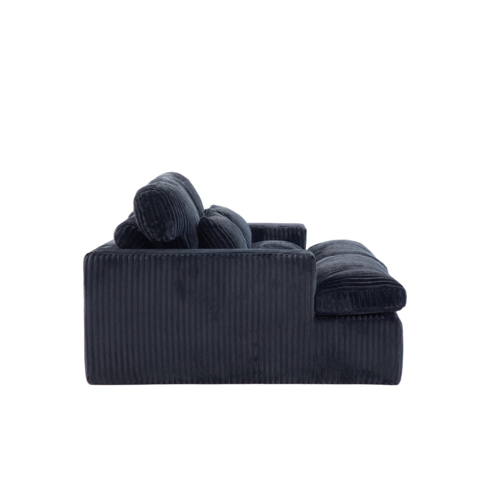 Double Chaise Lounge Chair with Deep Seat and Corduroy Fabric, Sectional Love-seat Perfect for Apartments, 82.5'' L x 57'' W x 23.5'' H, Black