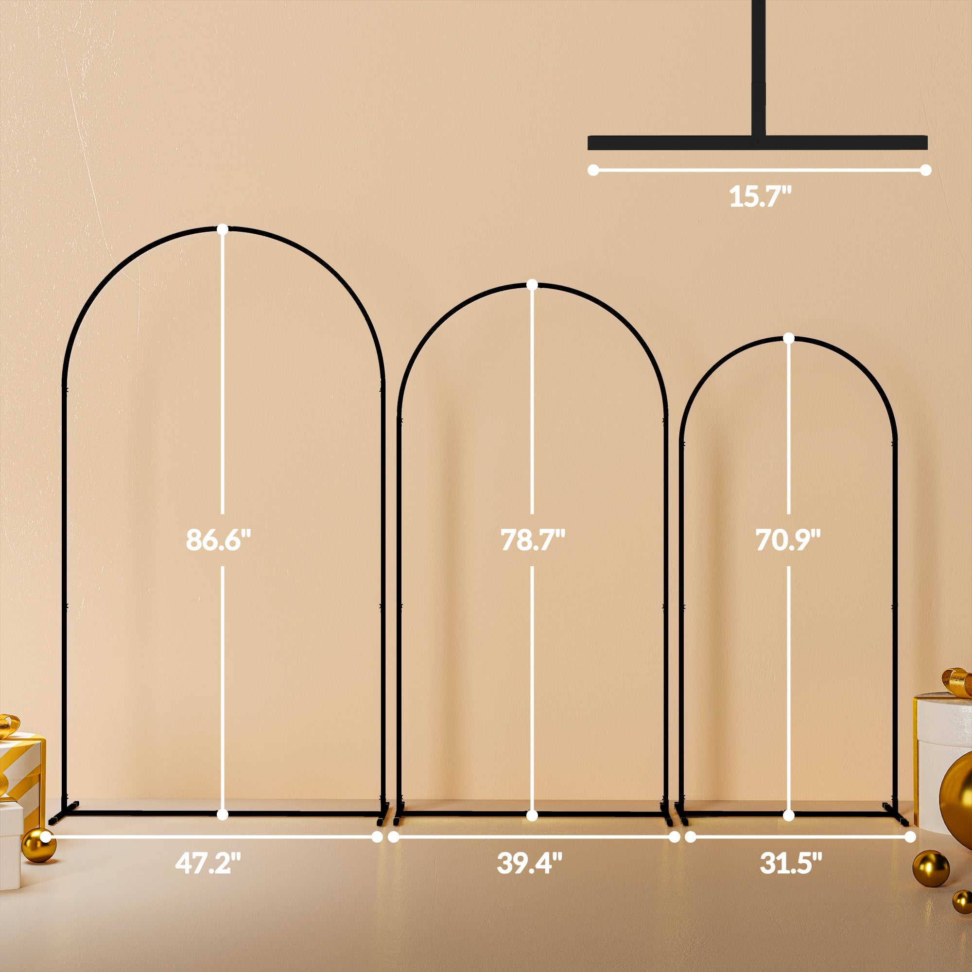 Metal Arch Backdrop Stand Set of 3, 7/6.5/6 ft Wedding Arch Frame, Balloon Backdrop Arch Stand Set for Birthday Party, Bridal Shower, Graduation, Ceremony, Banquet Decorations, Black