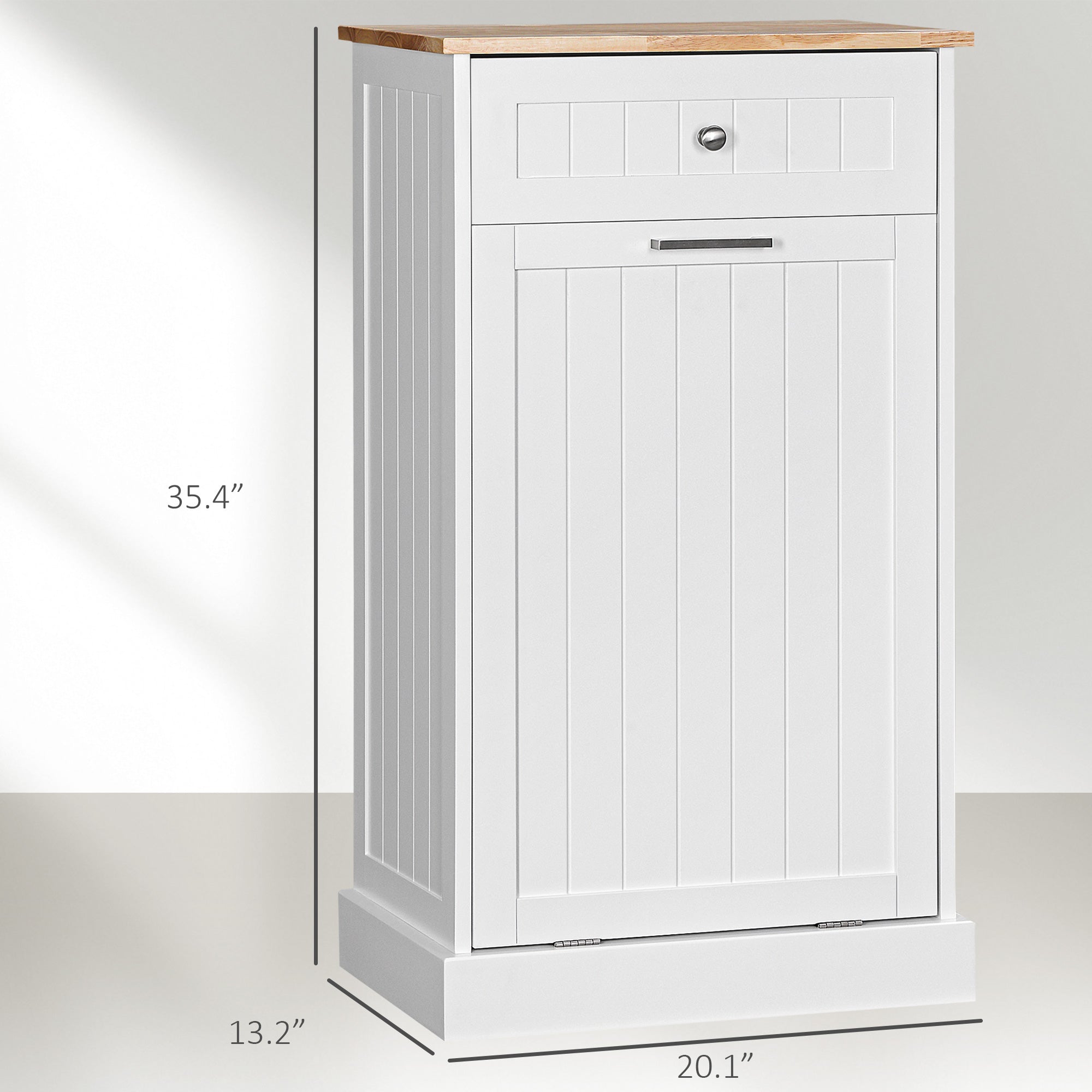 10 Gallon Tilt Out Trash Cabinet, Wooden Hidden Trash Can with Storage Drawer for Kitchen, Laundry Hamper Cabinet for Bathroom, White