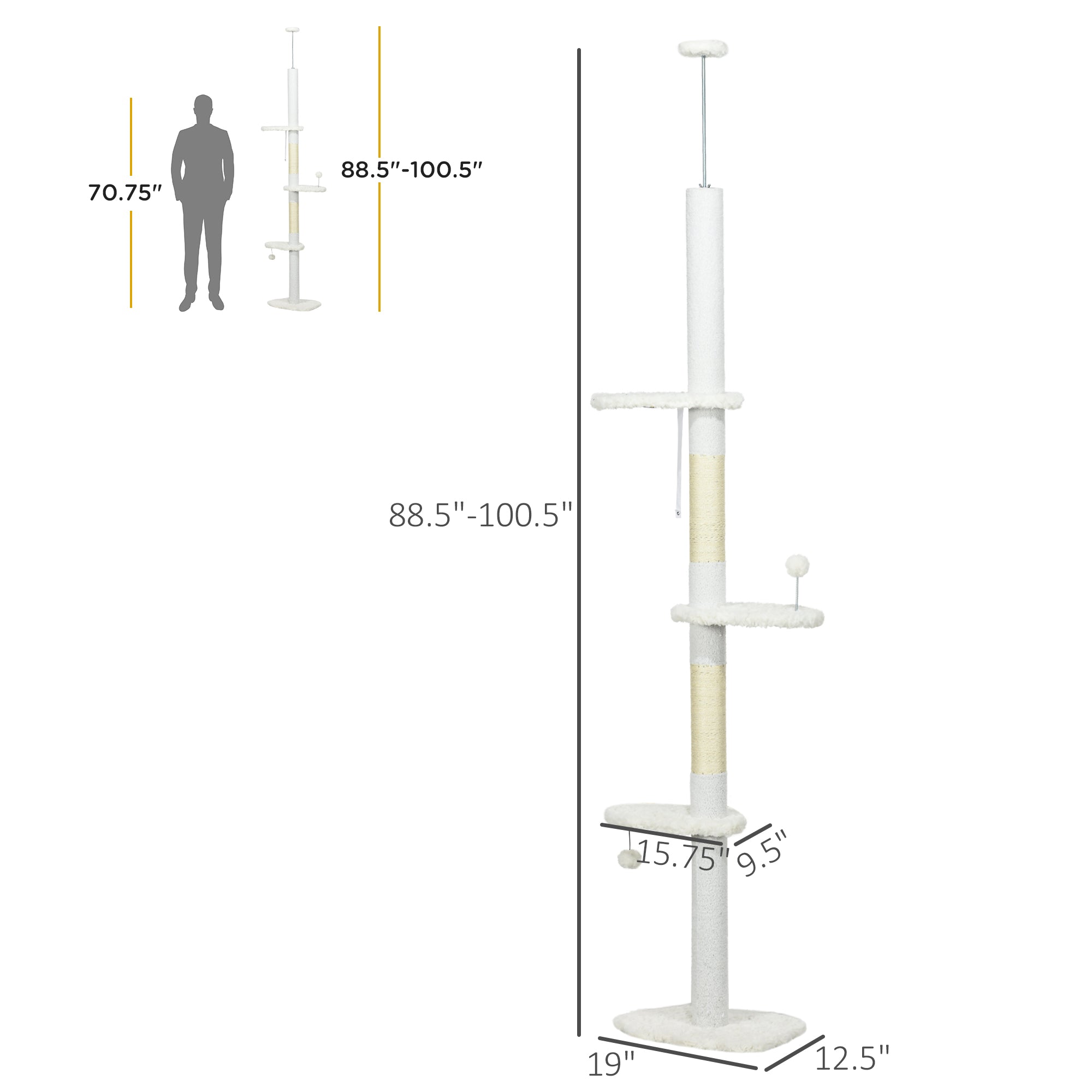 8.4' Floor to Ceiling Cat Tree, Adjustable Height, White
