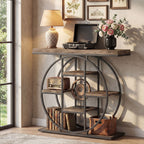 39.4" Console Table with Storage Shelves, Industrial Sofa Table for Living Room, Hallway, Rustic Oak