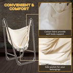 Hammock Chair with U Shape Stand, Hammock Swing Chair with A Side Pocket, Brown & Cream White