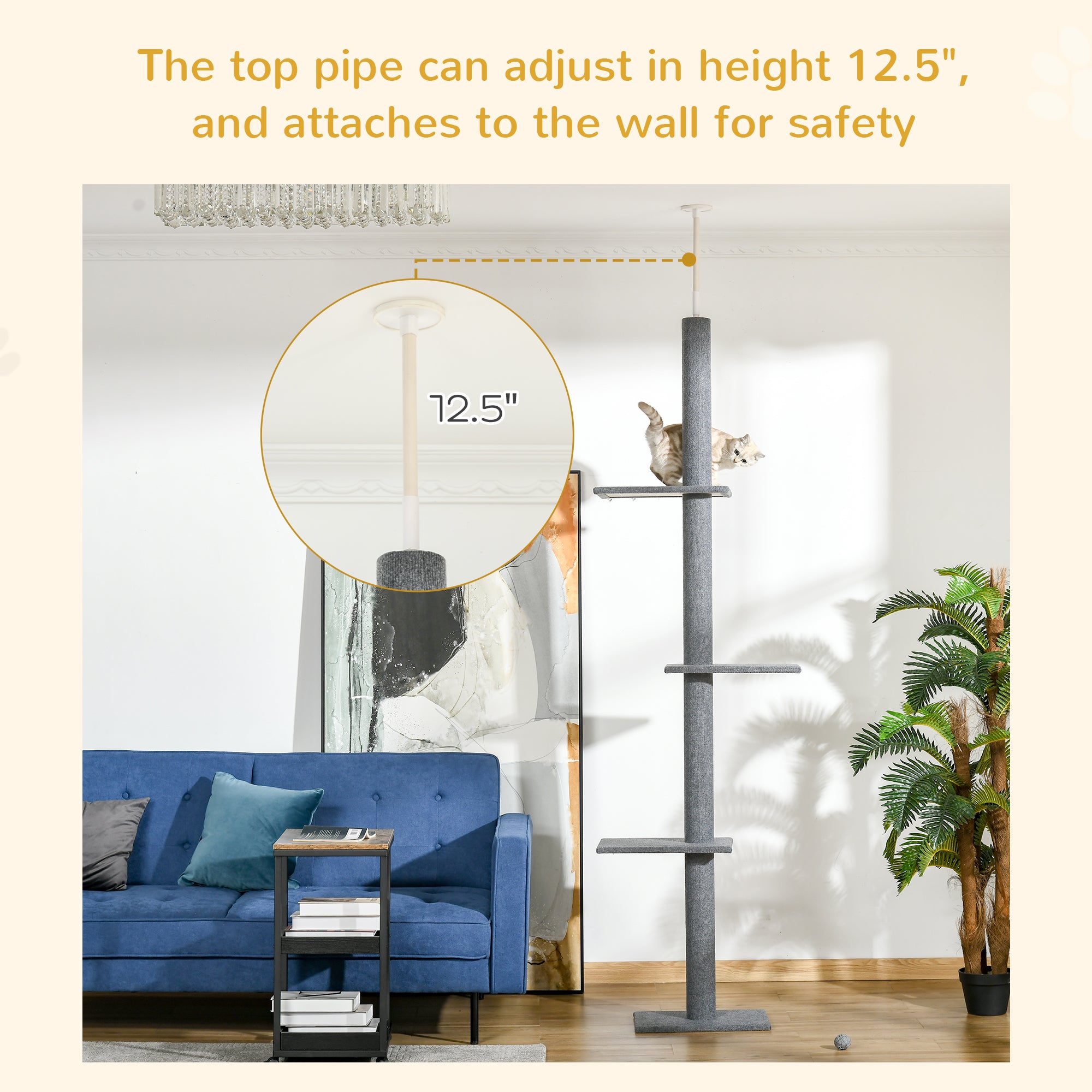 Floor-to-Ceiling Cat Tree Cat Climbing Tower with Sisal-Covered Scratching Posts Natural Cat Activity Center for kittens Cat tower furniture, Gray