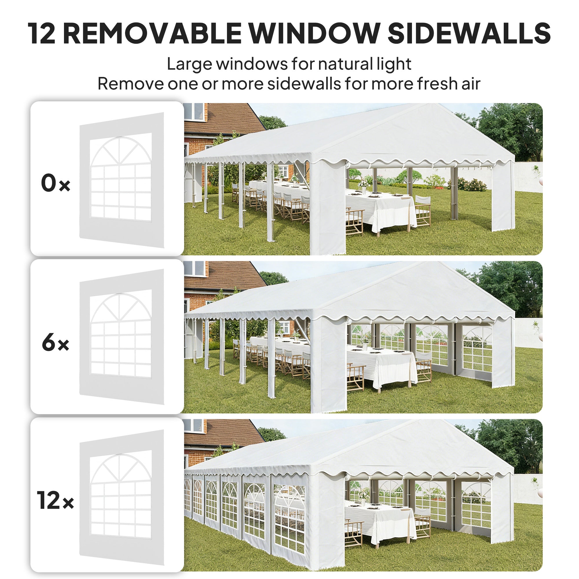 20' x 40' Party Tent, Outdoor Canopy Tent with Removable Sidewalls, 12 Windows for Parties, Wedding, Events, BBQ, White