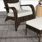 Wicker Adirondack Chair Fire Pit Chair w/ Ottoman & Cushions, White