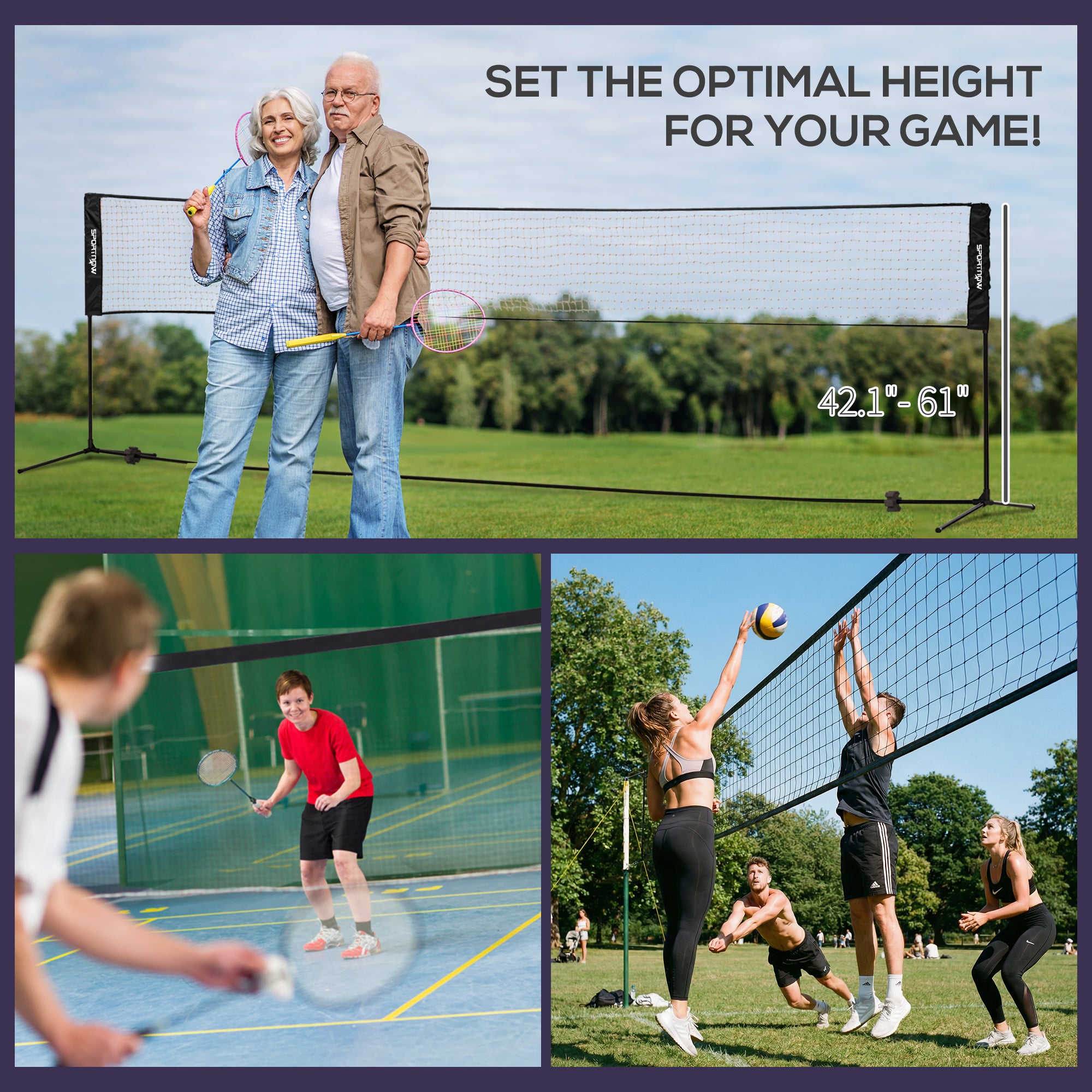 All-in-1 Badminton Set, Height Adjustable for Pickleball, Volleyball, Badminton, Backyard, Beach, Driveway Game