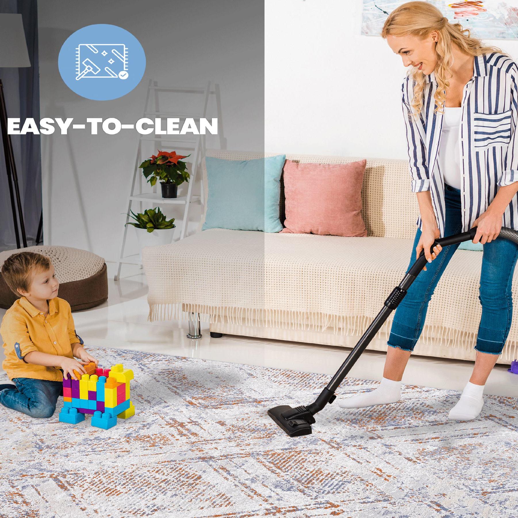 Naar 5x7 Geometric Stain-Resistant Area Rug with Non-Shedding Design and Cotton Backing, Kid and Pet-Friendly Carpet, 90" L x 63" W x 0.3" H, Beige
