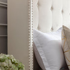 Peyton Upholstered Queen Bed Frame with 54" High Headboard, Hand Buttoned Tufting, Nailhead Trim Wingback, No Box Spring Needed, Easy Assembly, Ivory Velvet, Ivory
