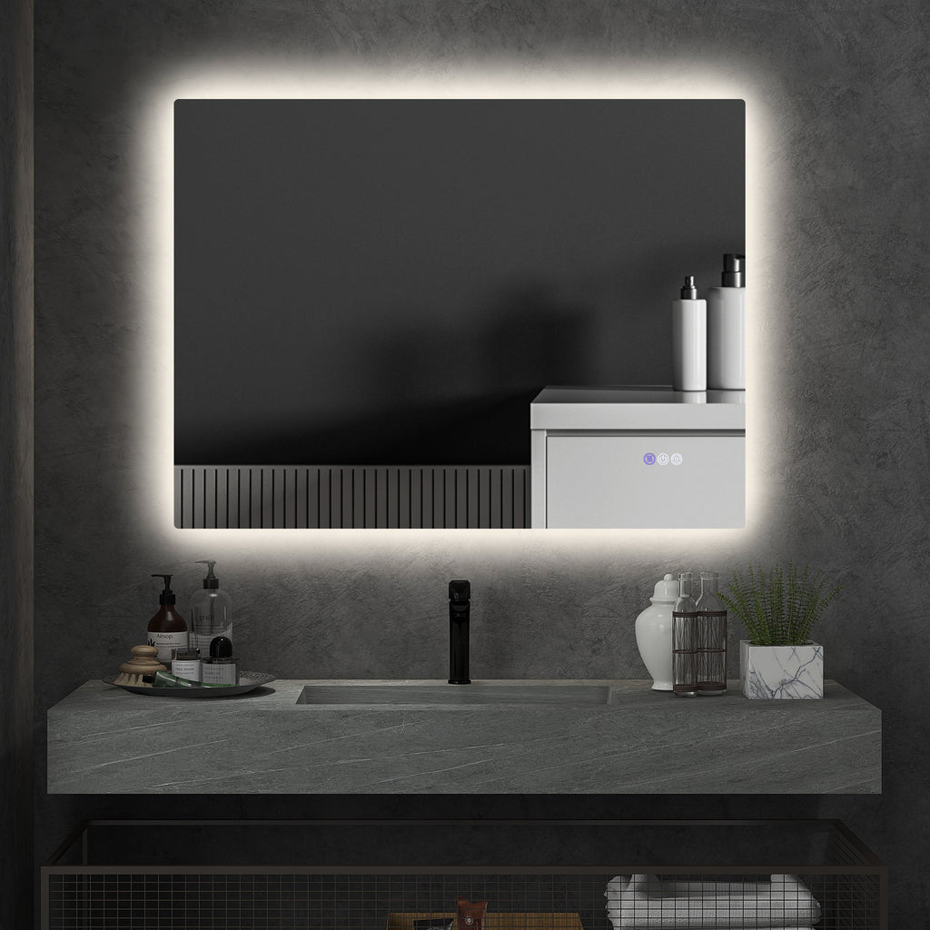 Dimmable Bathroom Mirror with Lights, 37" x 35" Backlit LED Mirror w/ Anti-Fog, Memory & Infinite Color Temperature