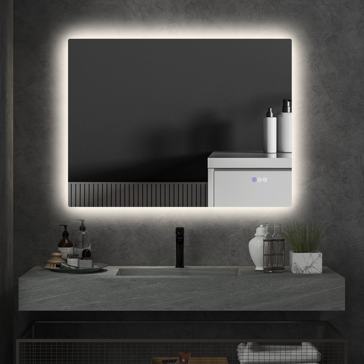 Dimmable Bathroom Mirror with Lights, 37" x 35" Backlit LED Mirror w/ Anti-Fog, Memory & Infinite Color Temperature